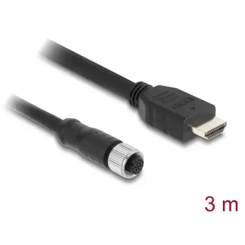 DELOCK M12 A-koduotas 17 kontaktų (motina) į HDMI (tėvas) laidas 3 m