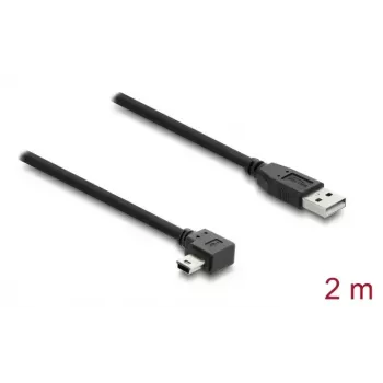 USB 2.0 laidas DELOCK Type-A kištukas į Mini-USB B kištuką stačiu kampu, 2 m, juodas