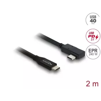Kabelis DELOCK Coaxial USB4 Gen 3x2 40 Gbps USB-C į USB-C kampuotas kairėn/dešinėn PD 3.1 240W 2 m