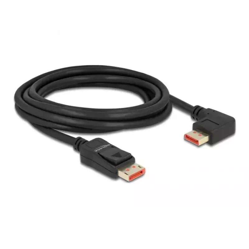 DisplayPort kabelis DeLOCK 87048 8K 60Hz 3m vyriškas į vyrišką 90° kairysis kampinis