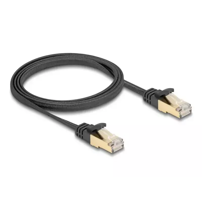 DeLOCK RJ45 plokščias tinklo kabelis 1 m Cat6A juodas