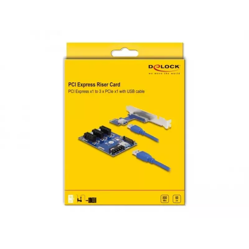 DeLOCK PCI Express x1 lizdo plėtinys iki 3× PCIe x1 su 50 cm USB kabeliu
