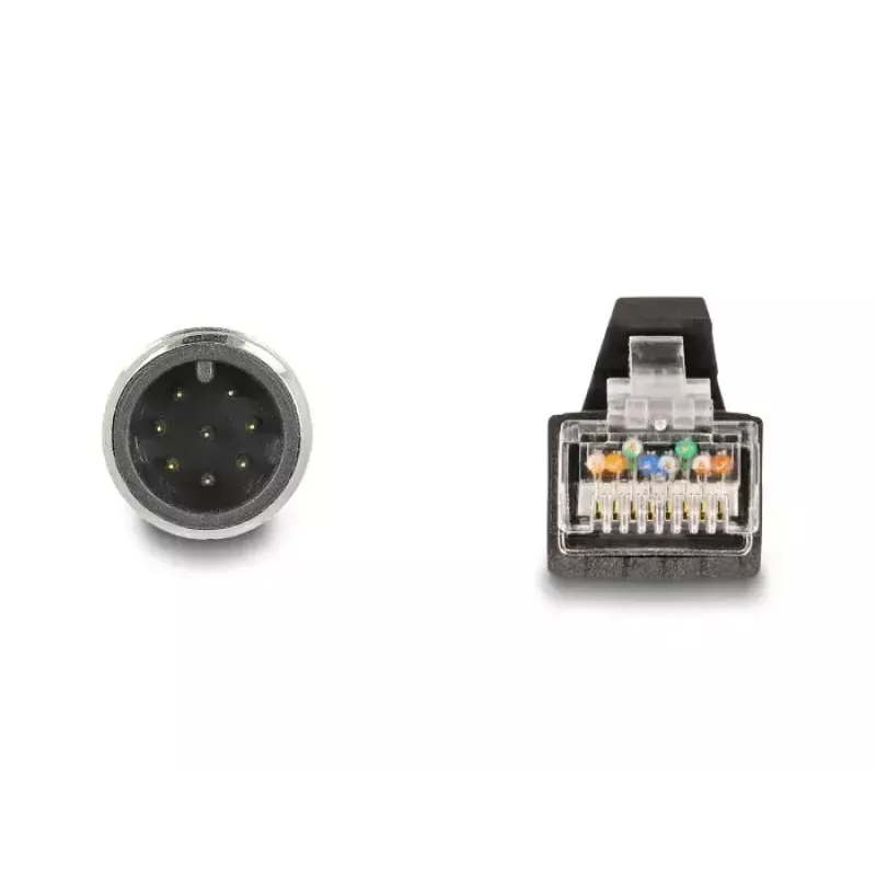 DeLOCK M12 A-koduotas 8 kontaktų kištukas į RJ45 kištuką, PUR (TPU) tinklo kabelis 2 m