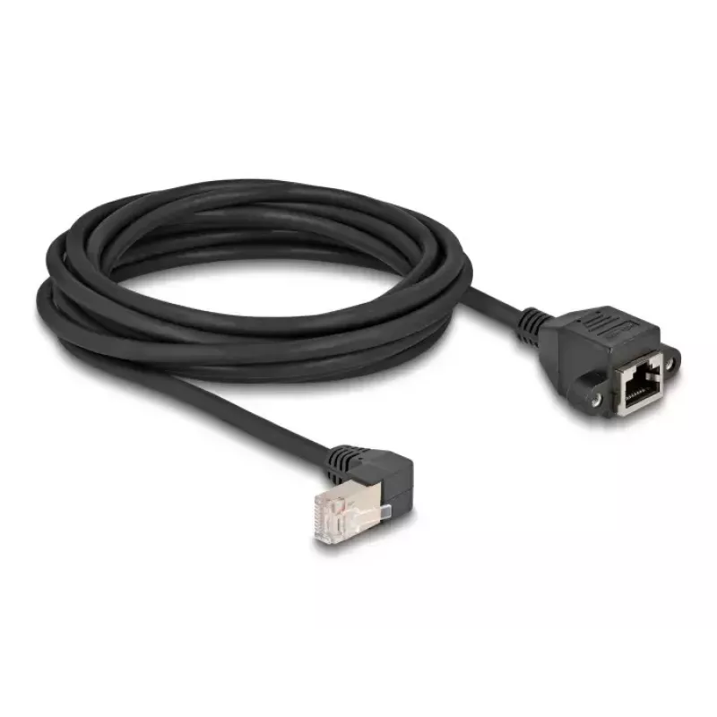 DeLOCK tinklo ilginimo kabelis S/FTP RJ45 90° kampinis į RJ45 Cat.6A 5 m juodas