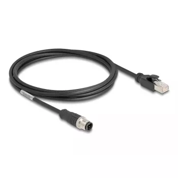 Tinklo kabelis DeLOCK M12 D-koduotas 4 kontaktų vyriškas į RJ45 vyrišką Cat5e 2 m Juodas