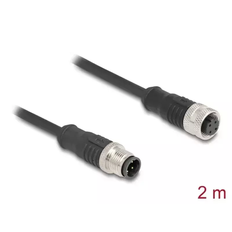 DeLOCK M12 tinklo kabelis D-coded 4 kontaktų vyriškas į moterišką Cat5e 2 m juodas