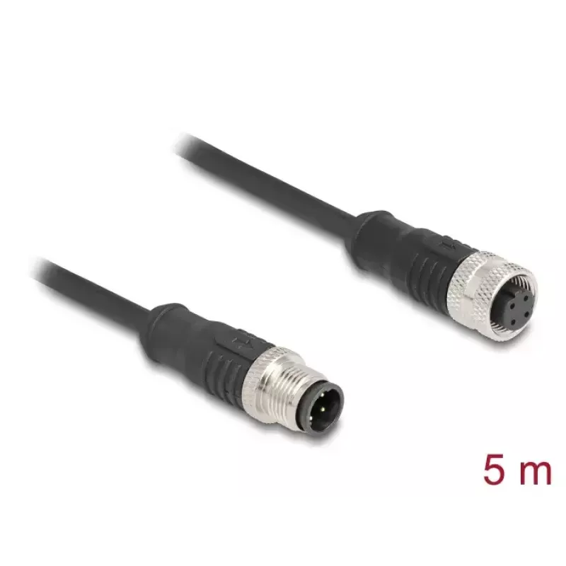 DeLOCK M12 D-koduotas 4 kontaktų vyriškas į moterišką Cat5e tinklo kabelis 5 m juodas