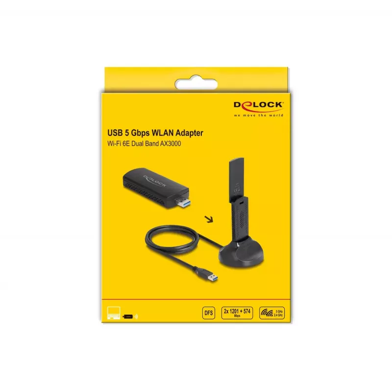 DeLOCK Wi-Fi 6E dviejų juostų WLAN USB adapteris AX3000 1201 Mbps