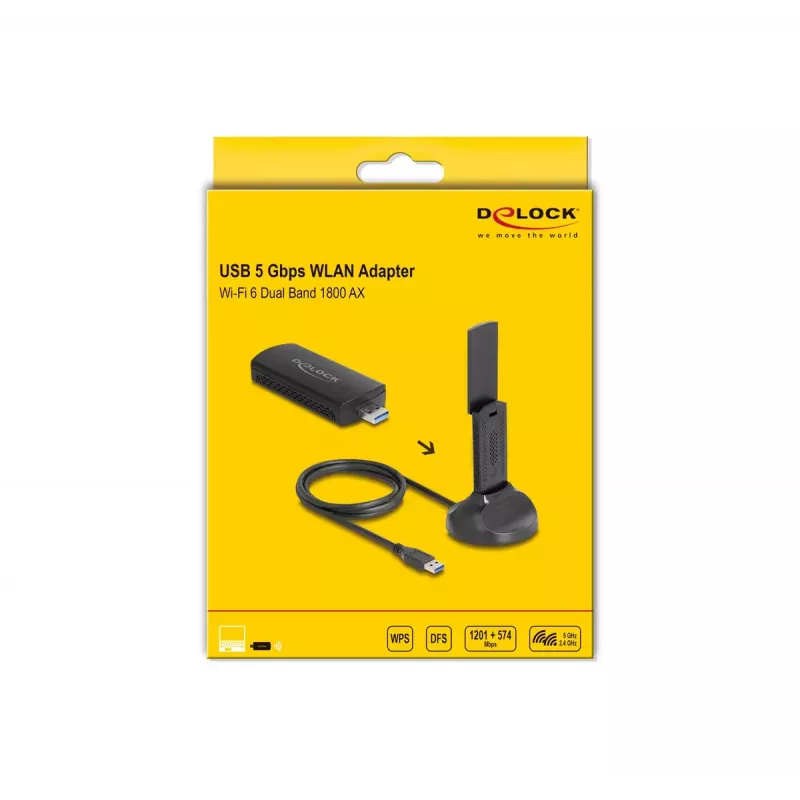 DeLOCK 12771 belaidžio tinklo adapteris USB Wi-Fi 6, 1201 Mbit/s