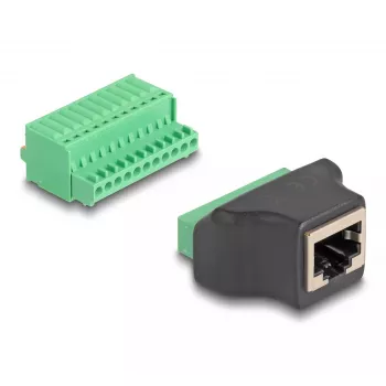 DeLOCK RJ50 moteriškas adapteris į gnybtų bloką su mygtukais 11 kontaktų
