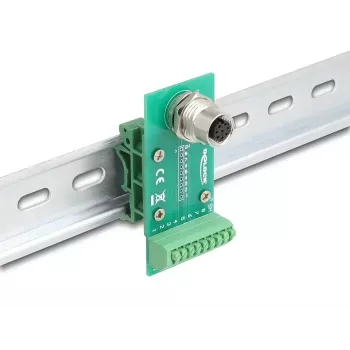 DeLOCK M12 perėjimo modulio adapteris 8 kontaktų A koduota moteriška jungtis į 9 kontaktų gnybtų bloką