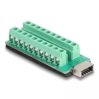 Lyties keitiklis DELOCK 67189 – USB Type‑E Key A į 20 kontaktų gnybtų bloką, juodas/žalias