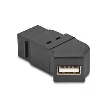 DeLOCK USB 2.0 Type-A montuojama lizdinė jungtis (patelė) į Type-A (patelę) 45° kampu, juoda