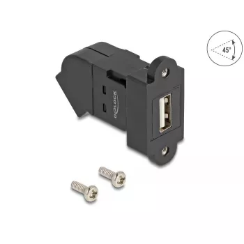 DeLOCK USB 2.0 Type-A montuojama lizdinė jungtis (patelė) į Type-A (patelę) 45° kampu, juoda