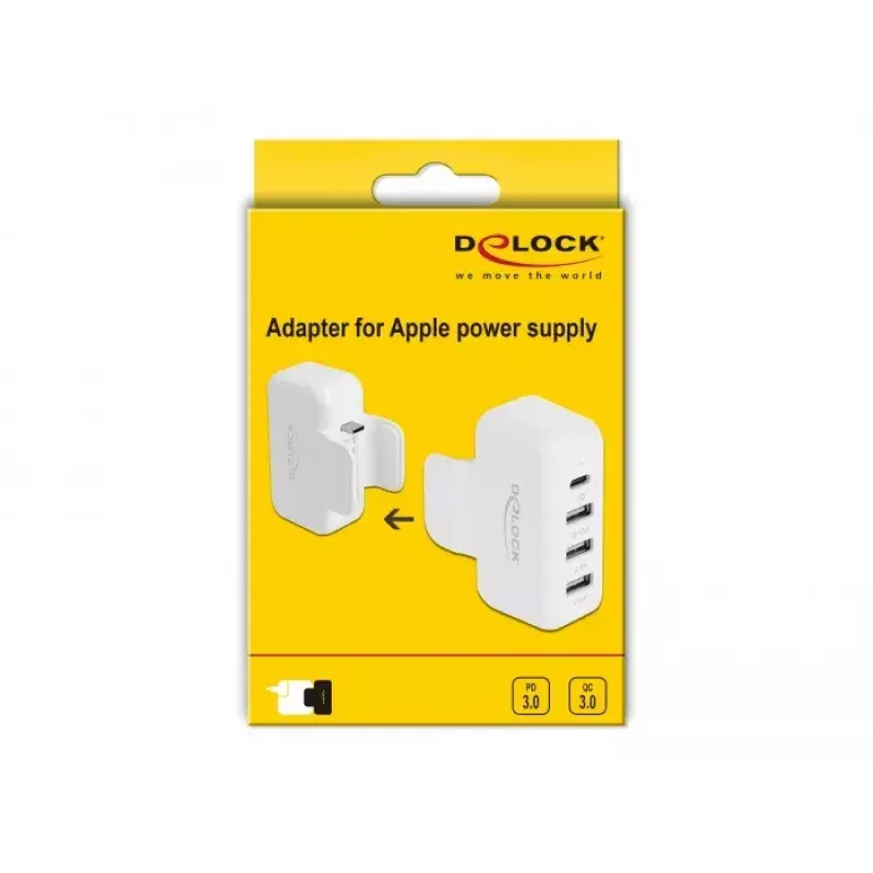 DeLOCK 64079 adapteris Apple maitinimo šaltiniui su PD ir QC 3.0, 4 USB prievadai, baltas