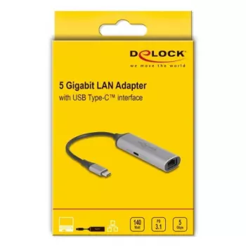 DELOCK 81591 USB Type-C šakotuvas su RJ-45 2.5/5 Gbps Ethernet ir USB Type-C Power Delivery 140W, aliuminis, antracito/juodos spalvos