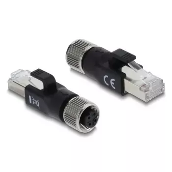 DELOCK M12 D-koduotas adapteris 4 kontaktų moteriškas į RJ45 kištuką, auksuoti kontaktai, juodas