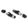 Adapteris M12 X-coded 8 kontaktų moteriškas į RJ45 kištuką, DELOCK 90834, auksuoti kontaktai, juodas