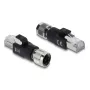Adapteris M12 X-coded 8 kontaktų moteriškas į RJ45 kištuką, DELOCK 90834, auksuoti kontaktai, juodas