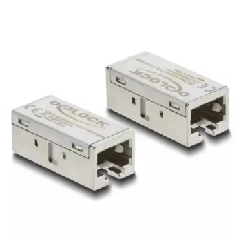 DELOCK adapteris RJ45 lizdas-lizdas Cat.6A metalinis, plokščias, sidabrinis, 15,6×33,1×13,1 mm