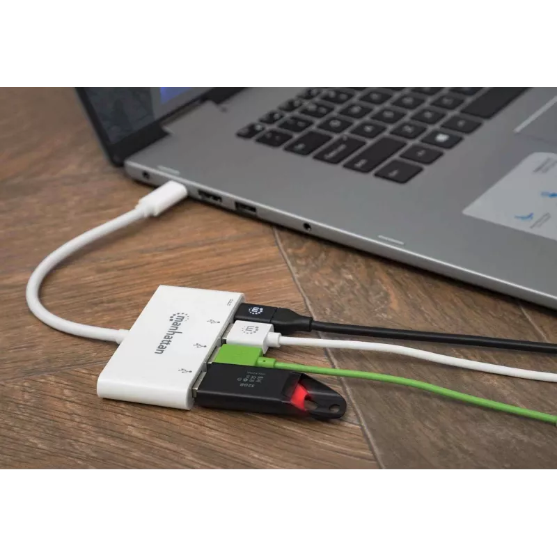 Manhattan USB-C Dock/Hub, 4 prievadai (3x USB-A, 1x USB-C), 5 Gbps (USB 3.2 Gen1), 60W Power Delivery
