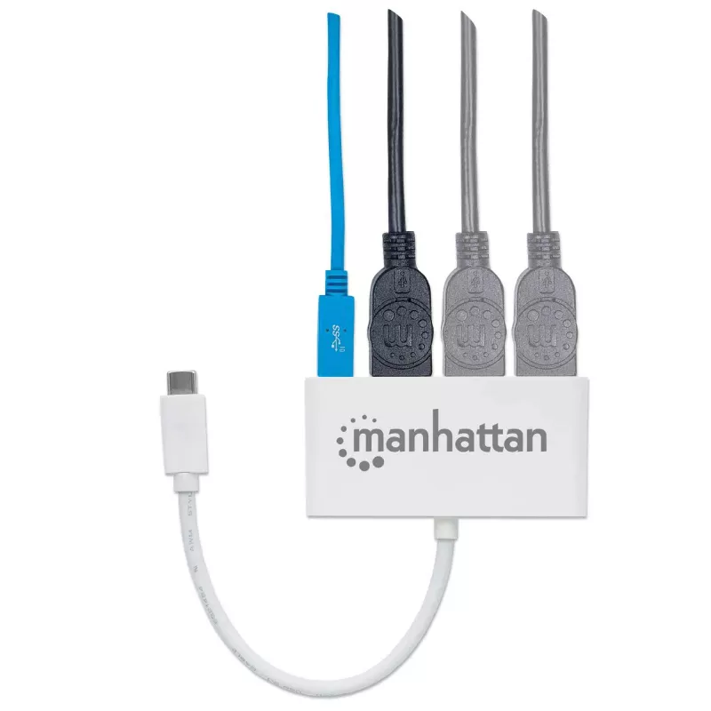 Manhattan USB-C Dock/Hub, 4 prievadai (3x USB-A, 1x USB-C), 5 Gbps (USB 3.2 Gen1), 60W Power Delivery