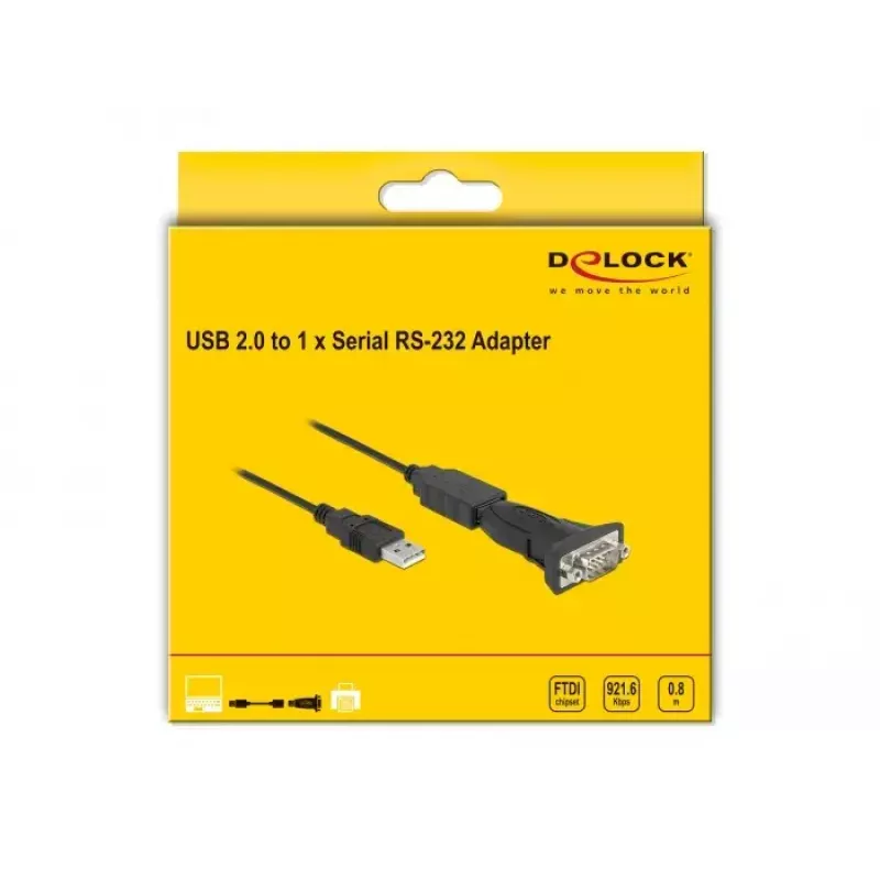 DeLOCK adapteris USB 2.0 Type-A į RS-232 D-Sub 9 kontaktų kištukas 0,8 m juodas