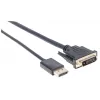 Manhattan DisplayPort 1.2a į DVI-D 24+1 laidas, 1080p@60Hz, 3m, Kištukas į kištuką, Pasyvus, Suderinamas su DVI-D, Juodas, Trejų metų garantija