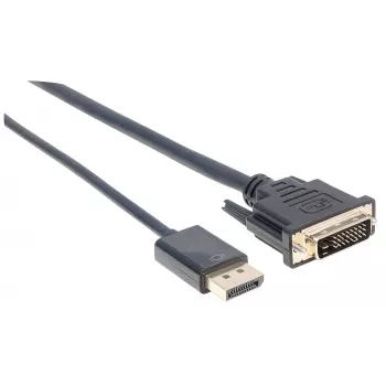 Manhattan DisplayPort 1.2a į DVI-D 24+1 laidas, 1080p@60Hz, 3m, Kištukas į kištuką, Pasyvus, Suderinamas su DVI-D, Juodas, Trejų metų garantija