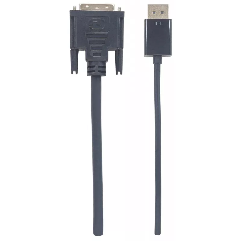 Manhattan DisplayPort 1.2a į DVI-D 24+1 laidas, 1080p@60Hz, 3m, Kištukas į kištuką, Pasyvus, Suderinamas su DVI-D, Juodas, Trejų metų garantija
