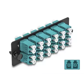 DeLOCK LC Duplex OM4 12 prievadų šviesolaidžio adapterių skydelis, akvamarino spalvos