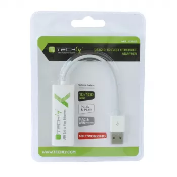 Techly USB2.0 į Fast Ethernet 10/100 Mbps keitiklis, laidinis, USB, Ethernet, 100 Mbit/s, baltas