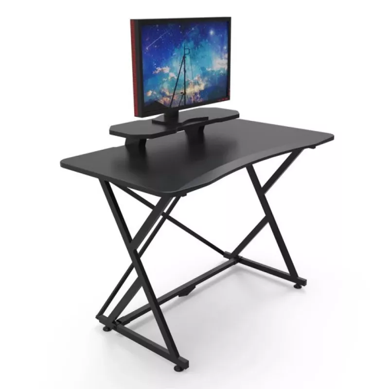 Techly Gaming stalas kompiuteriui su kampu ergonomišku kraštu juodas