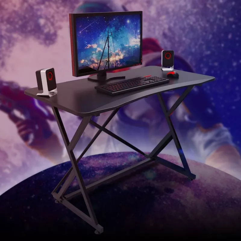 Techly Gaming stalas kompiuteriui su kampu ergonomišku kraštu juodas