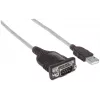 Manhattan USB-A į Serial keitiklio kabelis, 45 cm, Vyriškas į Vyrišką, Serial/RS232/COM/DB9, Prolific PL-2303HXD lustas, Juodas/Sidabrinis kabelis, Trejų metų garantija