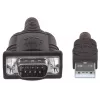 Manhattan USB-A į Serial keitiklio kabelis, 45 cm, Vyriškas į Vyrišką, Serial/RS232/COM/DB9, Prolific PL-2303HXD lustas, Juodas/Sidabrinis kabelis, Trejų metų garantija