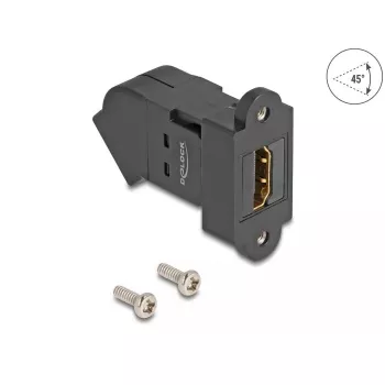 DeLOCK HDMI plokštės montavimo adapteris, HDMI motina į HDMI motiną, 45° kampu, 8K 60 Hz, juodas