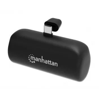 Manhattan Power Bank su integruotu USB-C kištuku, 5000 mAh, iki 20 W išvestis, atlenkiama kojelė naudojimui kaip telefono laikiklis, juoda, vienerių metų garantija