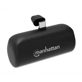 Manhattan Power Bank su integruotu USB-C kištuku, 5000 mAh, iki 20 W išvestis, atlenkiama kojelė naudojimui kaip telefono laikiklis, juoda, vienerių metų garantija