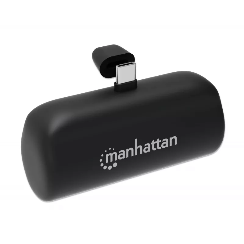 Manhattan Power Bank su integruotu USB-C kištuku, 5000 mAh, iki 20 W išvestis, atlenkiama kojelė naudojimui kaip telefono laikiklis, juoda, vienerių metų garantija