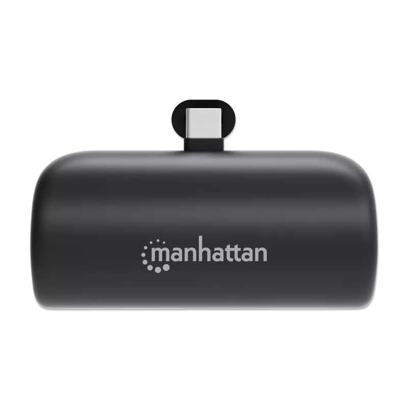 Manhattan Power Bank su integruotu USB-C kištuku, 5000 mAh, iki 20 W išvestis, atlenkiama kojelė naudojimui kaip telefono laikiklis, juoda, vienerių metų garantija