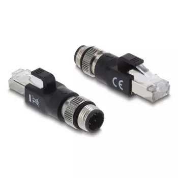 Adapteris M12 D-kodas 4 kontaktų (kištukas) į RJ45 kištuką, DELOCK 90831, auksuoti kontaktai, juoda