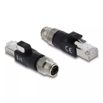 Adapteris DELOCK M12 X-coded 8 kontaktų vyriškas į RJ45 kištuką, auksuoti kontaktai, juodas