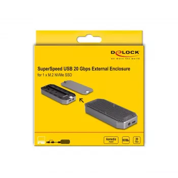 SSD dėklas DeLOCK 42015 pilkas M.2 20 Gbit/s USB Type-C
