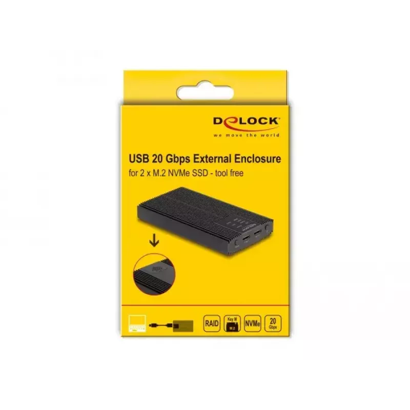 Išorinis SSD dėklas Delock 42022 USB 20 Gbps 2× M.2 NVMe PCIe