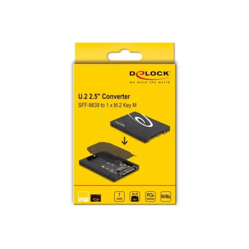 DeLOCK 2,5" adapteris iš U.2 SFF-8639 į M.2 NVMe Key M, 7 mm (63379)