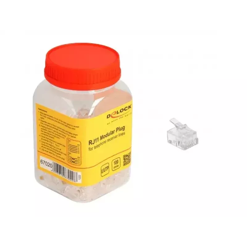 DeLOCK RJ11 kištukas, skaidrus polikarbonatas, 100 vnt.