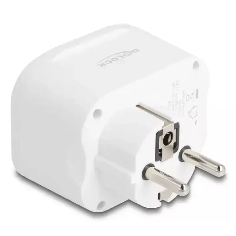 DeLOCK 11498 maitinimo adapteris su hibridiniu E/F kištuku, Type F lizdu ir USB įkrovimo prievadais, balta spalva
