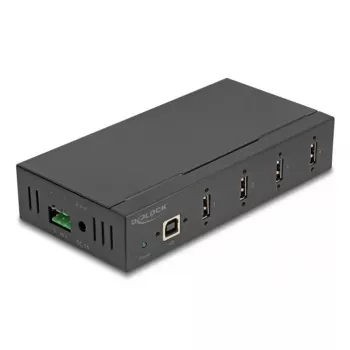 DELOCK USB 2.0 sąsajos šakotuvas Type-B į 4x Type-A (480 Mbit/s), juodas, metalinis korpusas, maitinimas nuo DC