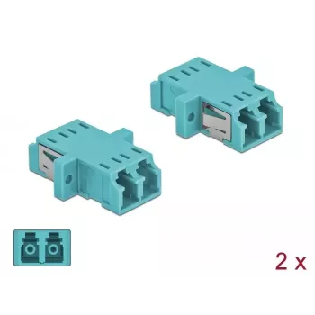 Skaidulinio optinio adapterio DELOCK LC moteriška–moteriška OM3 duplex pakuotė (2 vnt.)